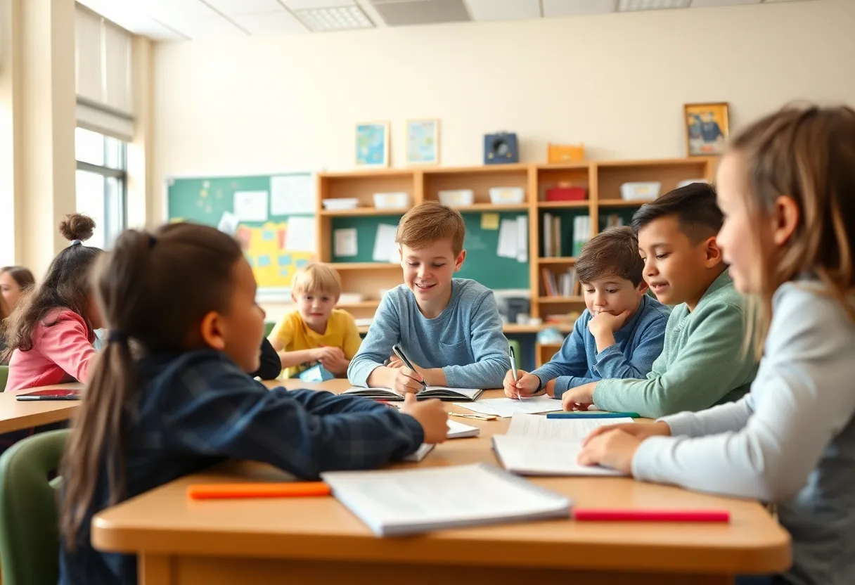 Students engaged in learning activities in a classroom
