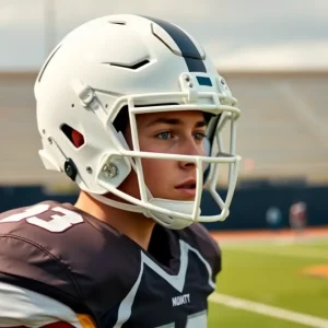 High school football player making a commitment