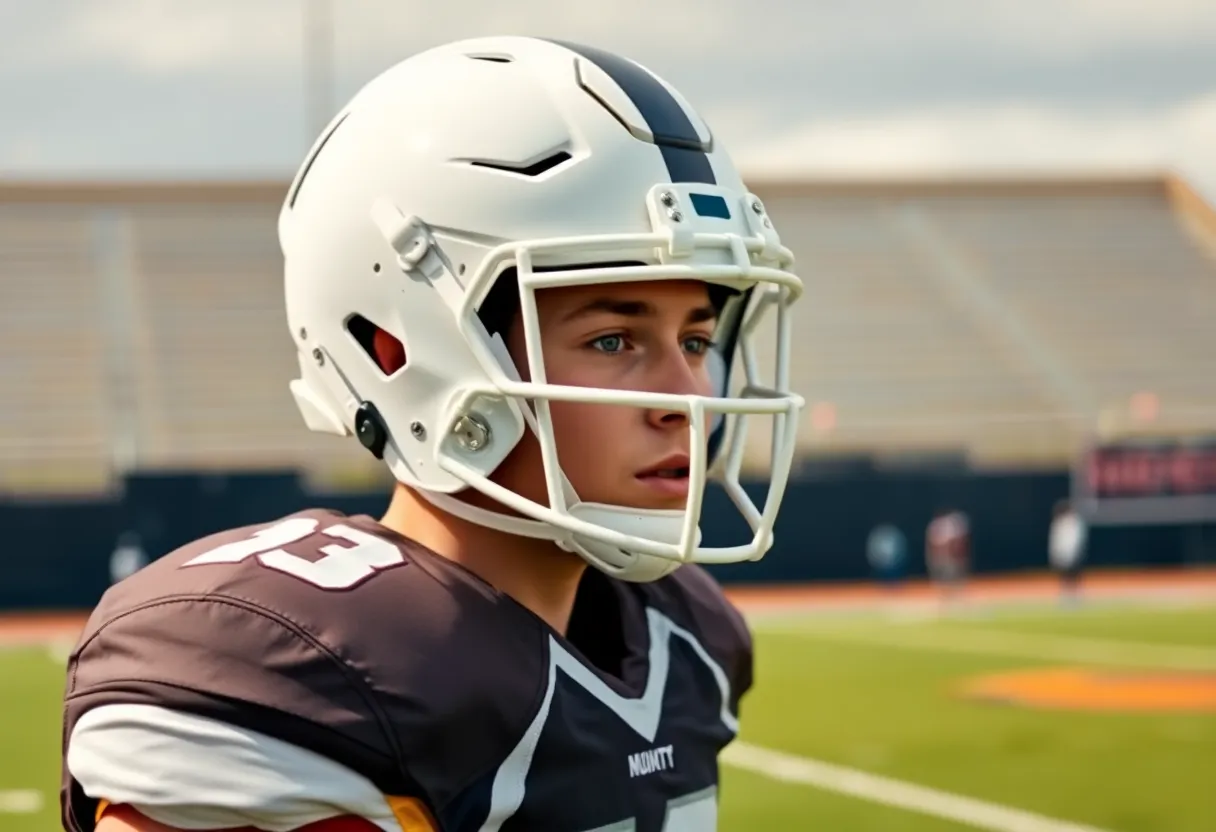 High school football player making a commitment