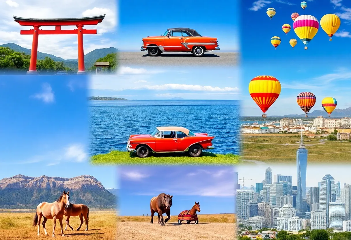 Collage of iconic global landmarks showcasing nature and culture