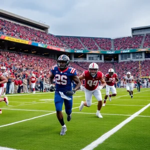 Kentucky Wildcats football players in action during a game at Kroger Field.