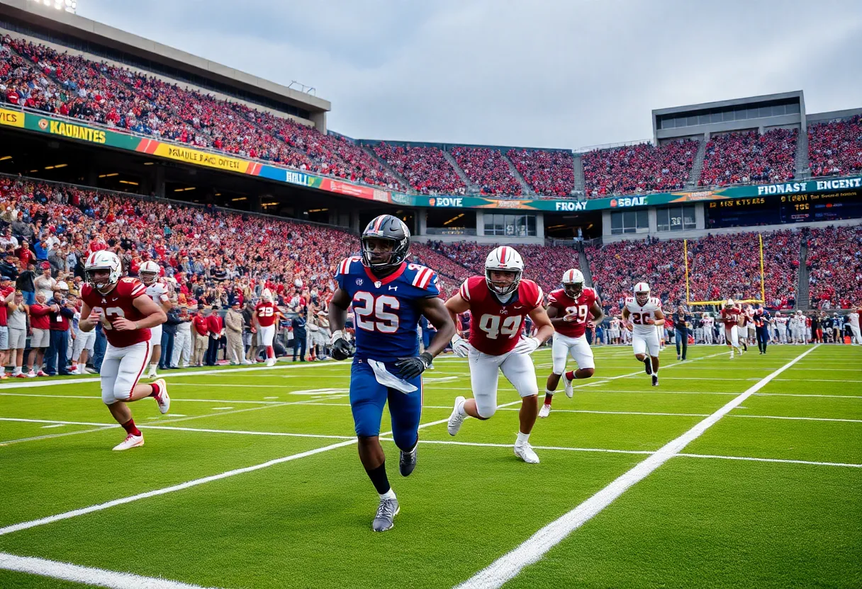 Kentucky Wildcats football players in action during a game at Kroger Field.