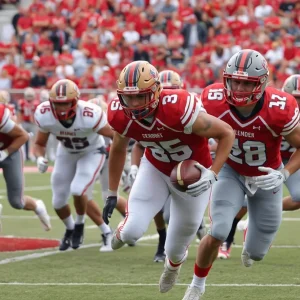 College football players in action during a game