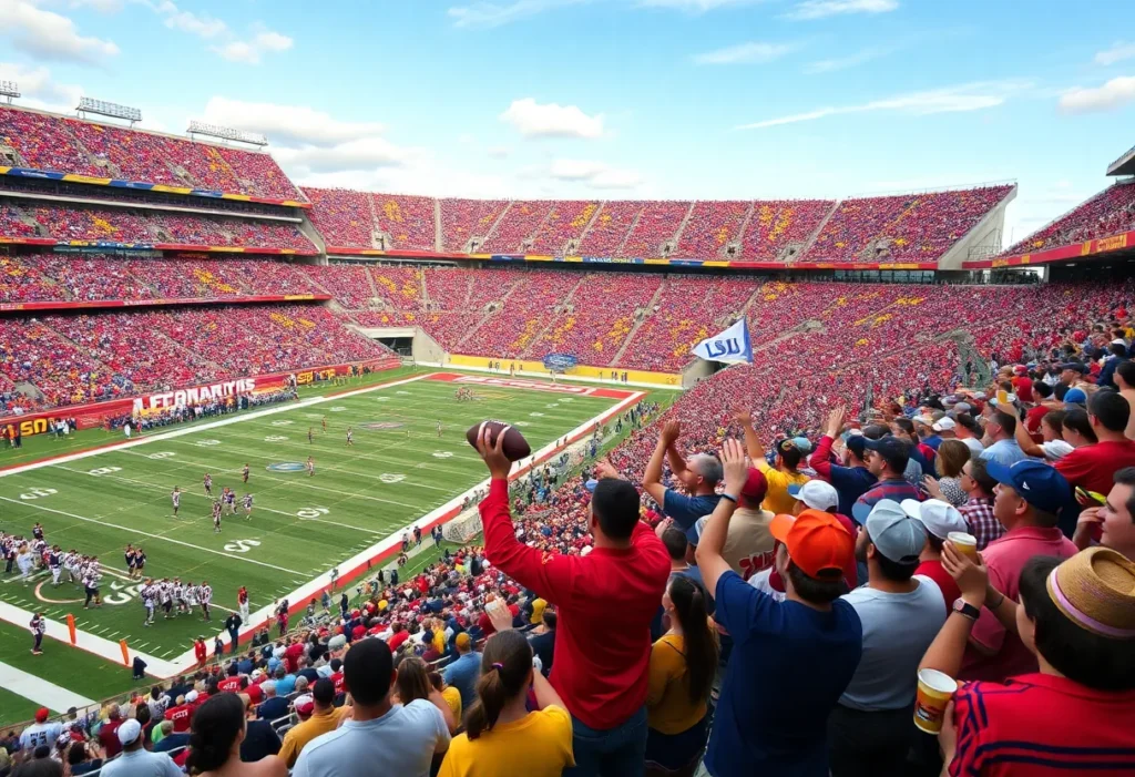 Fans cheering at the LSU vs Ole Miss football game