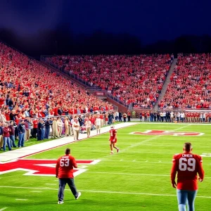 Action scene from a college football game in Mississippi