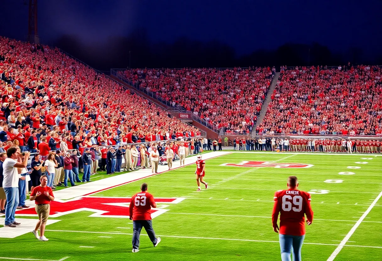 Action scene from a college football game in Mississippi