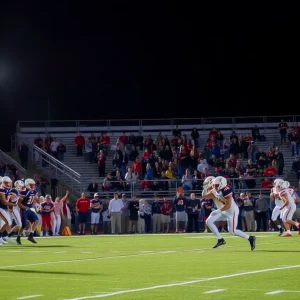 Players in action during a Mississippi high school football game
