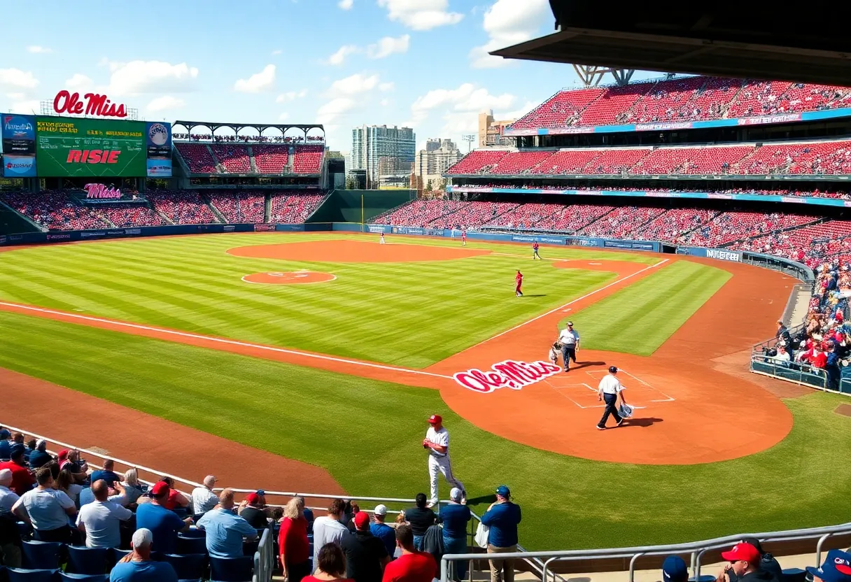 Ole Miss baseball field filled with fans during a game