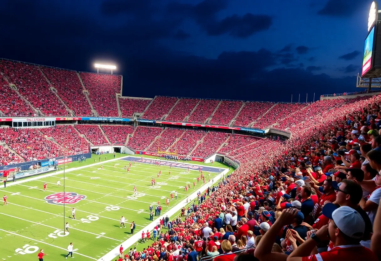 Crowd cheering at an Ole Miss football game