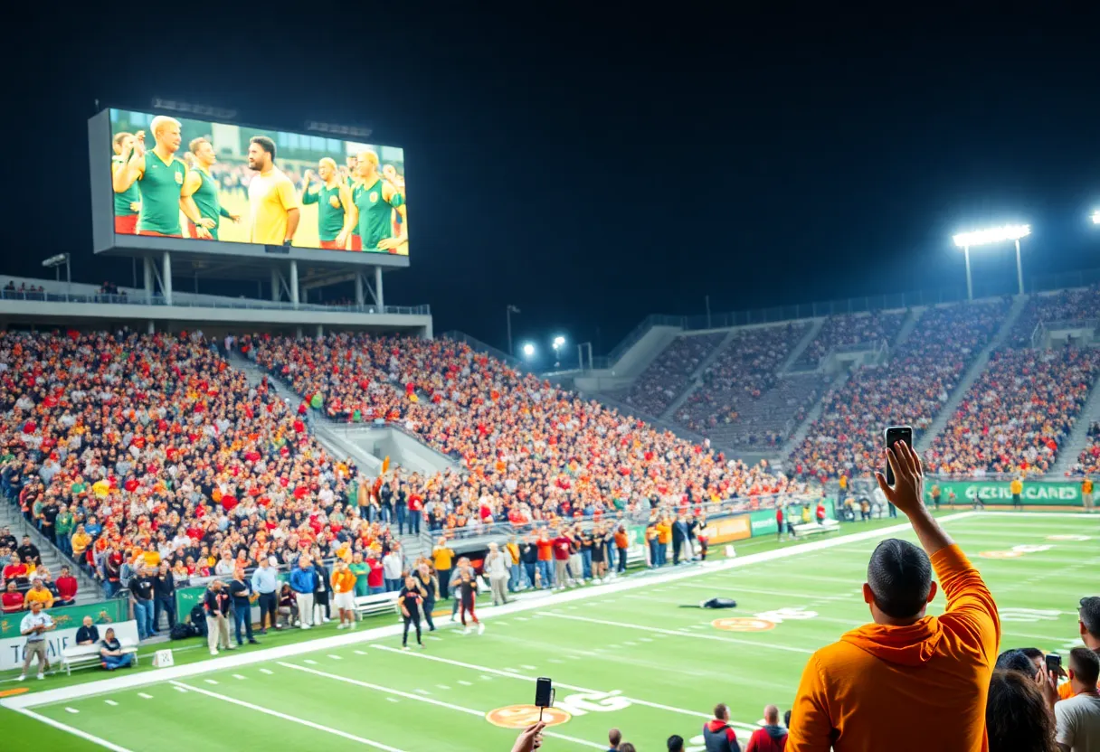Fans cheering at Ole Miss football game against Arkansas