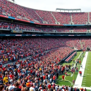 Crowd cheering at an Ole Miss football game