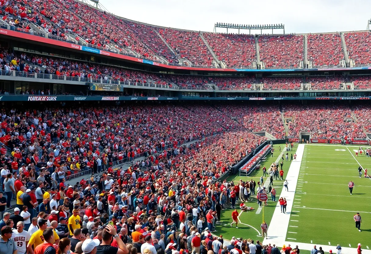 Crowd cheering at an Ole Miss football game