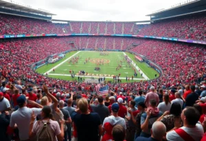 Crowd at an Ole Miss Football game cheering