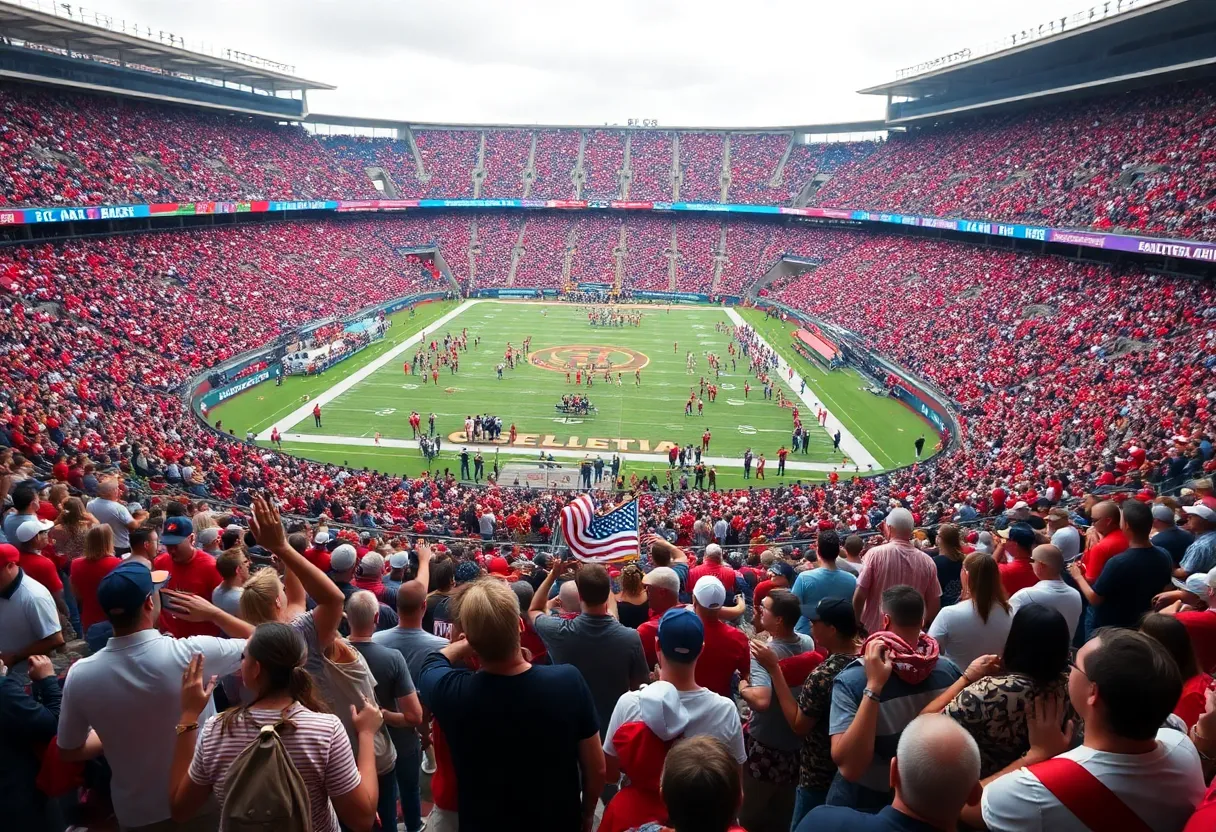 Crowd at an Ole Miss Football game cheering