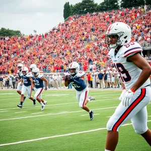 Ole Miss football players in action during a game