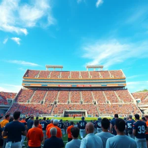 Crowd cheering in a football stadium during an Ole Miss game