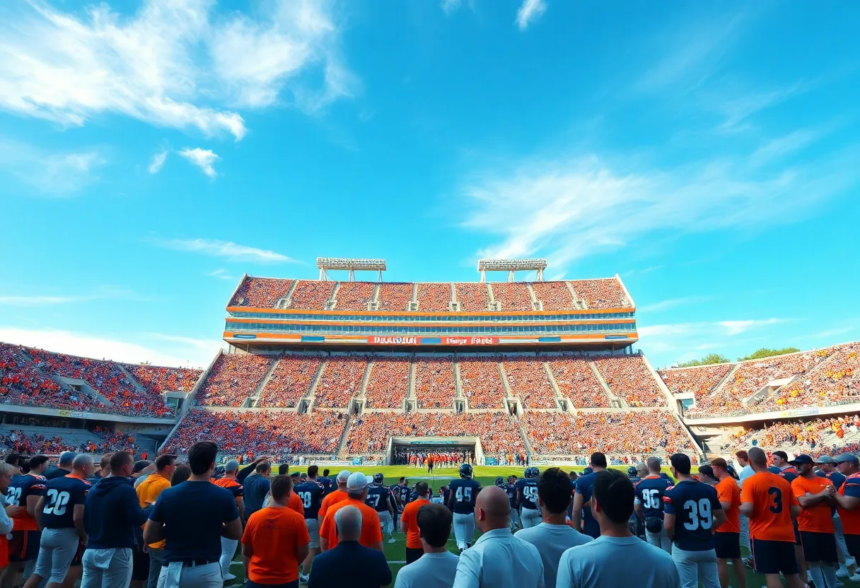 Crowd cheering in a football stadium during an Ole Miss game