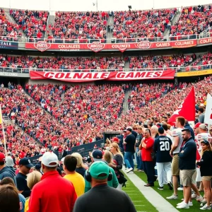 College football fans at Vaught-Hemingway Stadium during Ole Miss Homecoming