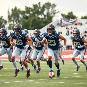 Group of football players showcasing athleticism on the field