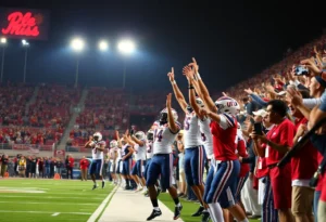 Ole Miss Rebels celebrating their victory over LSU Tigers at the Magnolia Bowl