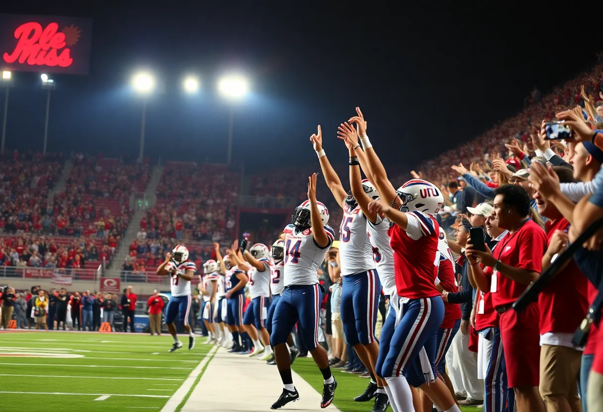 Ole Miss Rebels celebrating their victory over LSU Tigers at the Magnolia Bowl