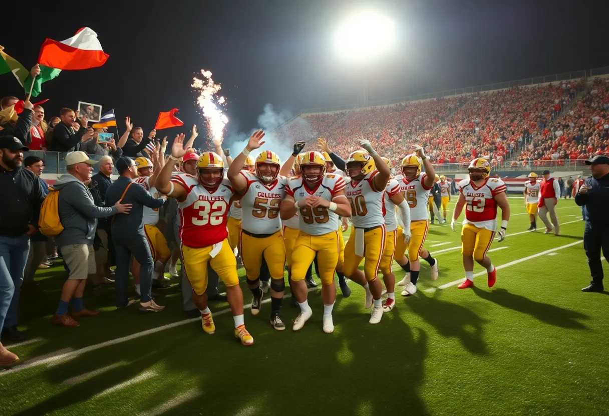 Ole Miss Rebels football team celebrates victory on the field