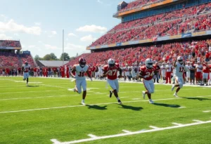 Ole Miss Rebels football players in action during a game against Tulane Green Wave