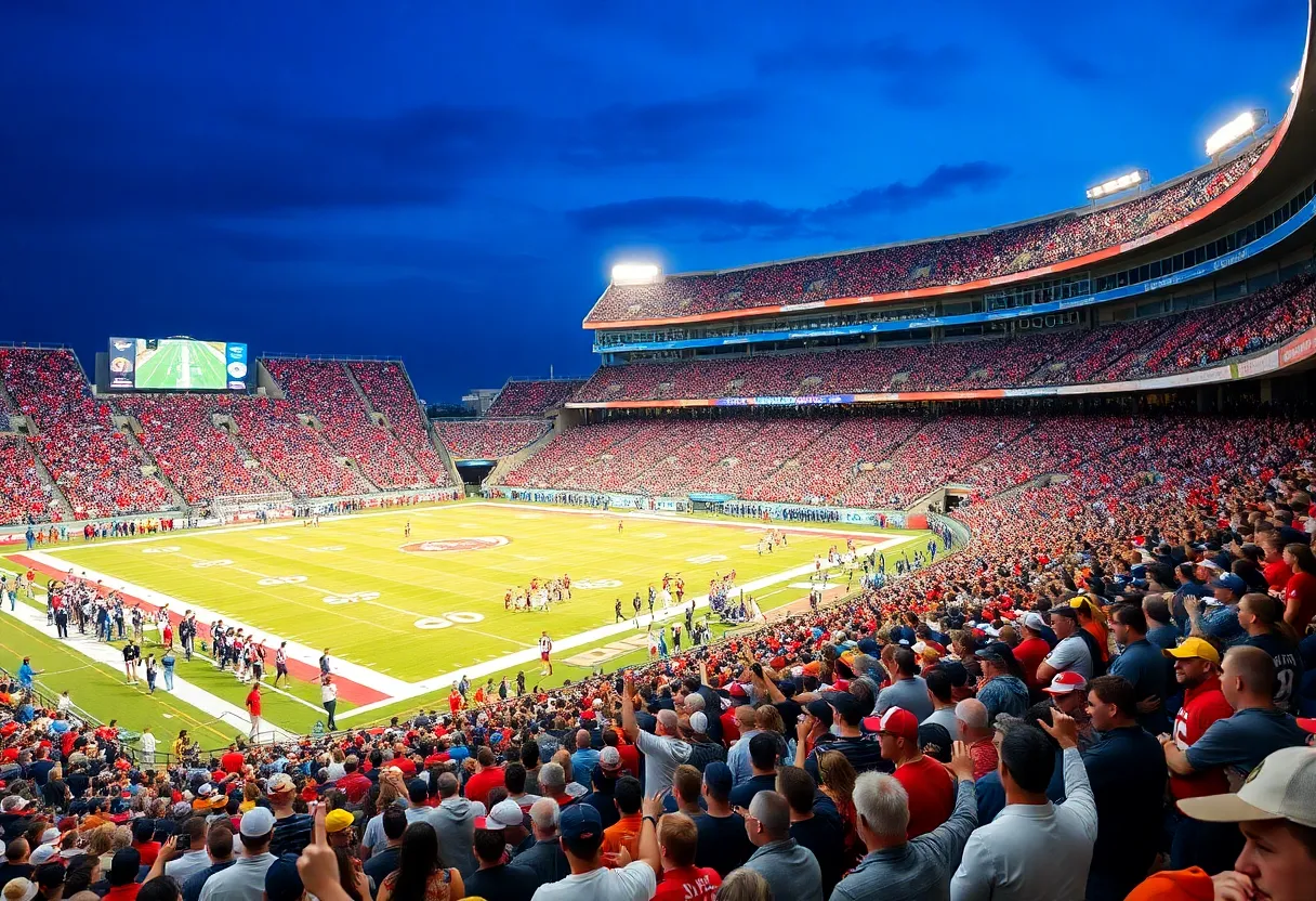 Vaught-Hemingway Stadium filled with fans during a college football game
