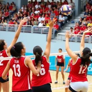 Ole Miss volleyball team competing against Memphis.