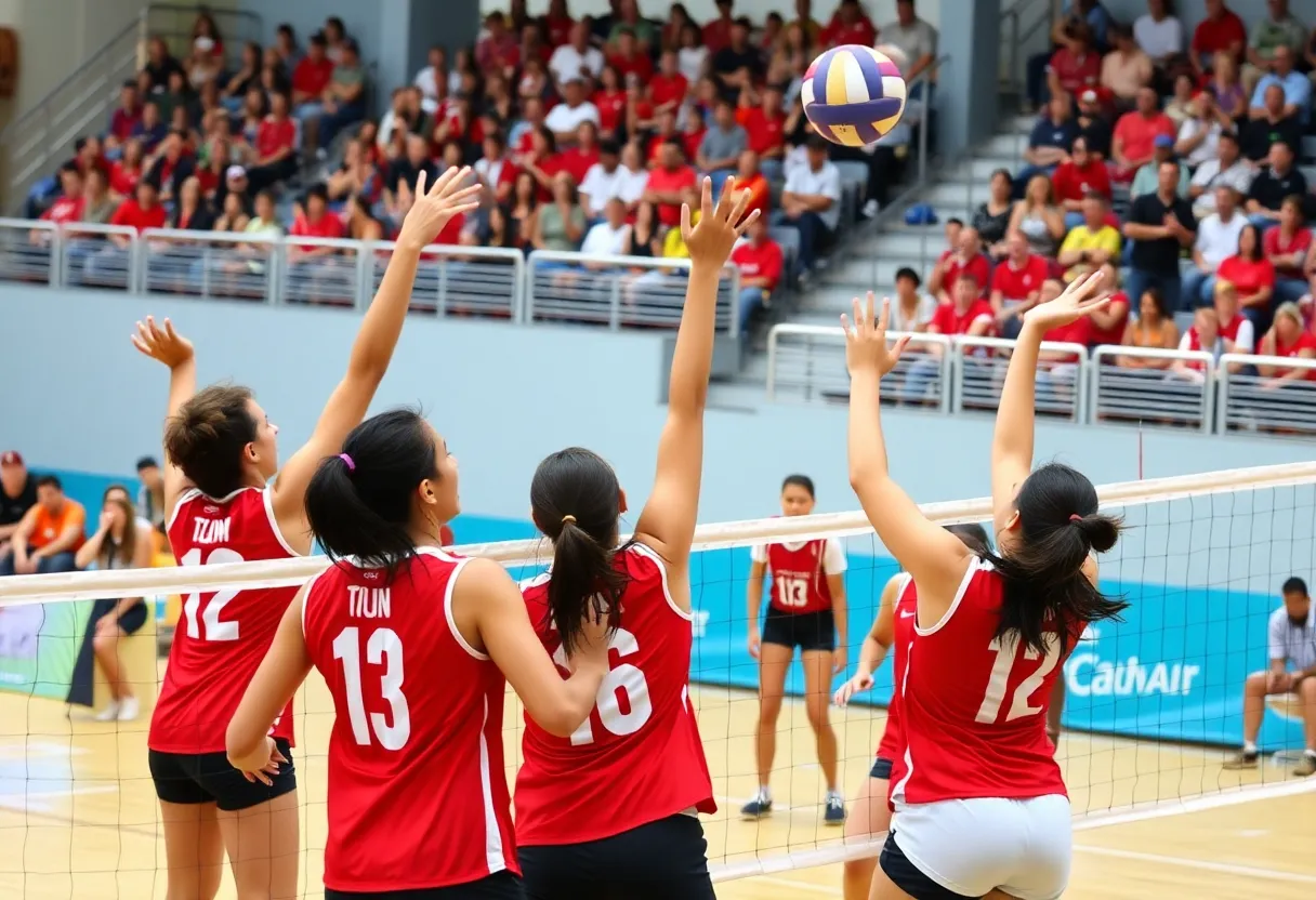 Ole Miss volleyball team competing against Memphis.