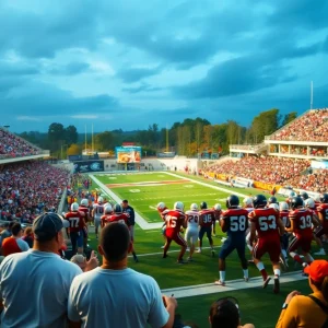 Ole Miss Rebels players in action against Arkansas Razorbacks