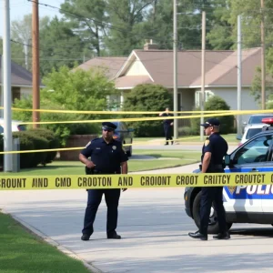 Police investigation scene in Oxford, Mississippi