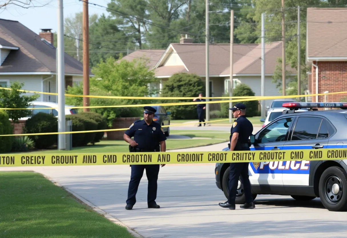 Police investigation scene in Oxford, Mississippi
