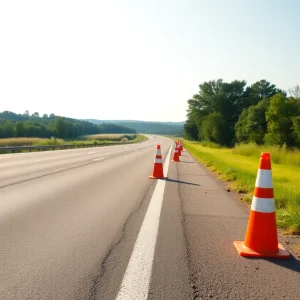Highway with orange cones marking locations for road safety awareness.