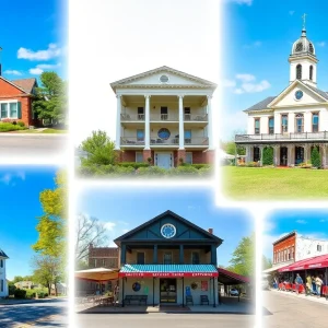 Collage of cultural sites in small towns of Mississippi