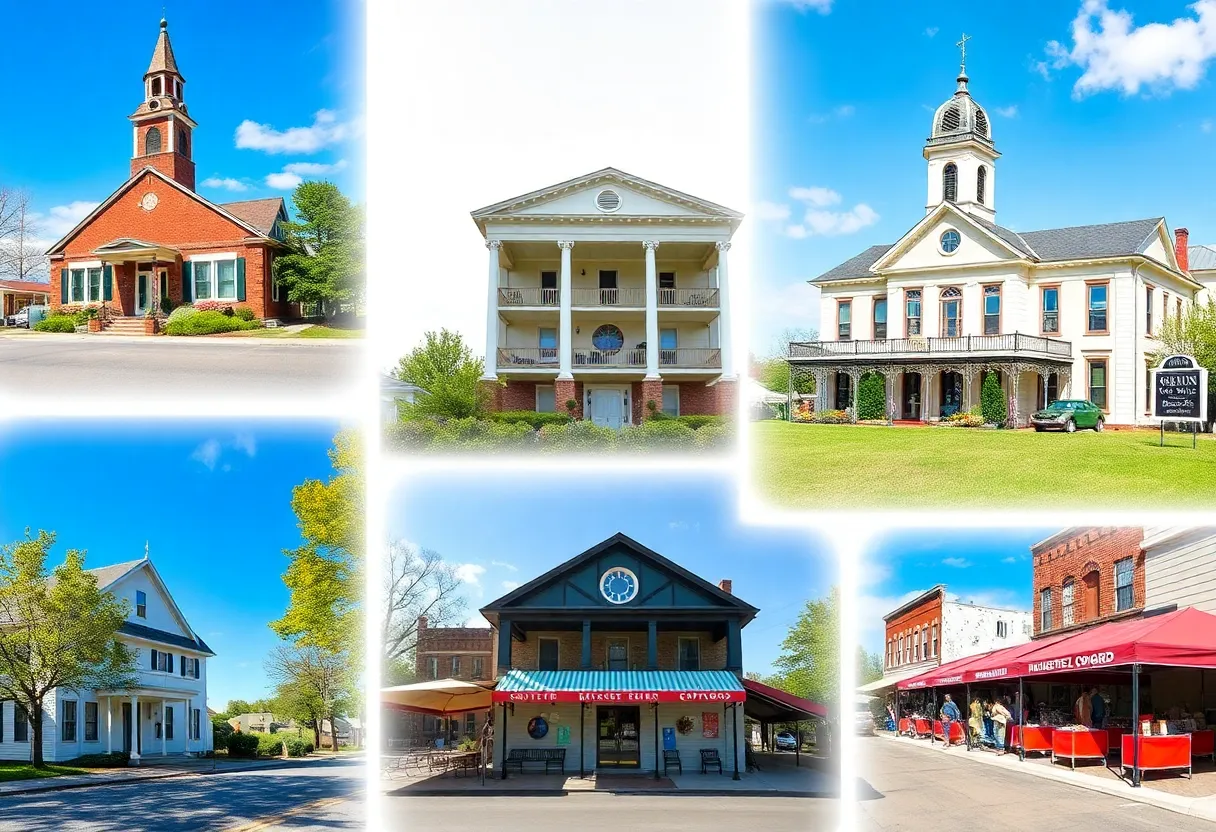 Collage of cultural sites in small towns of Mississippi