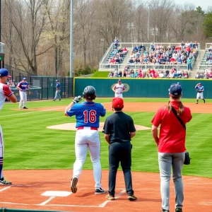 Teams playing baseball on a sunny spring day
