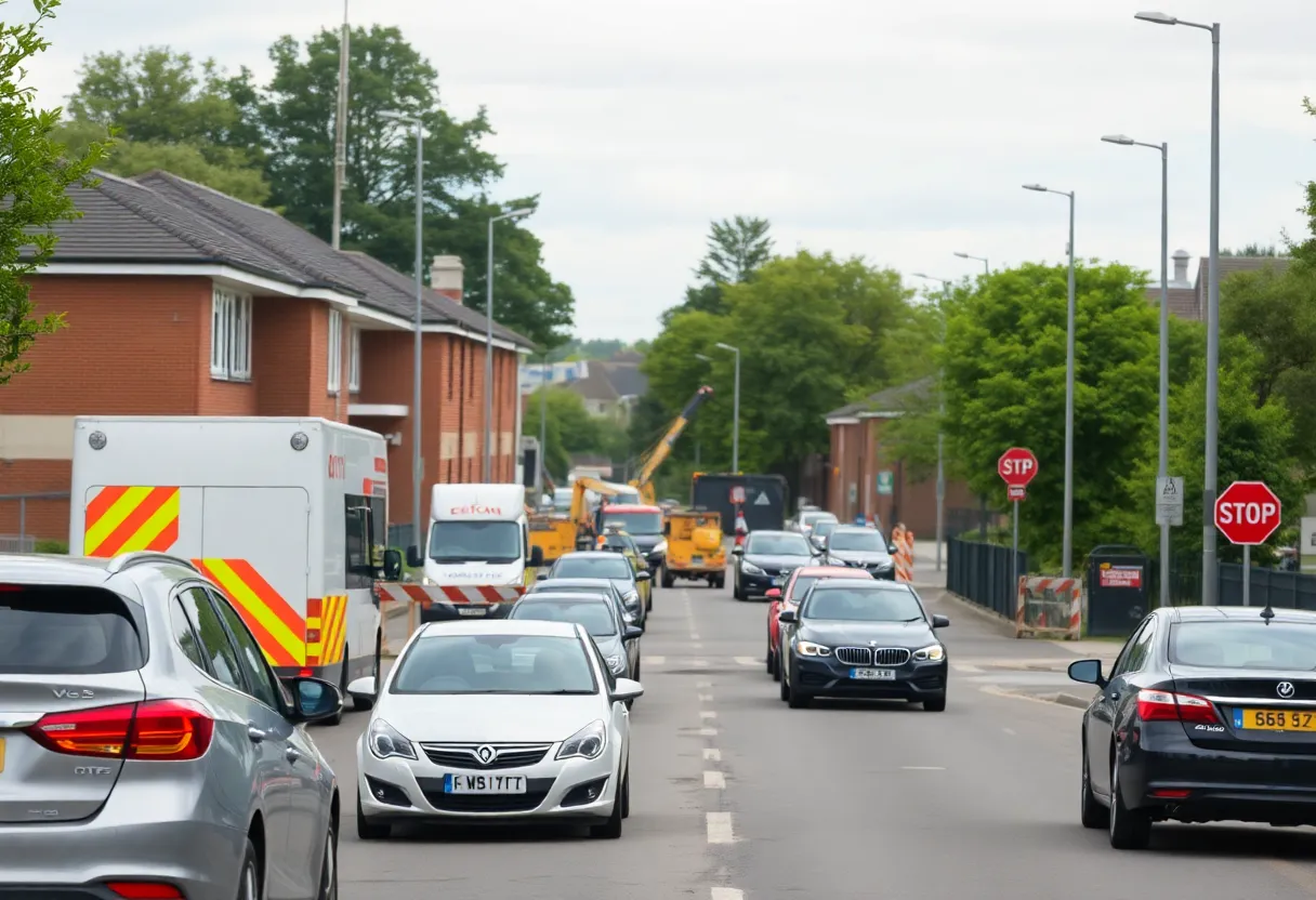 Traffic congestion near Europa School during roadworks