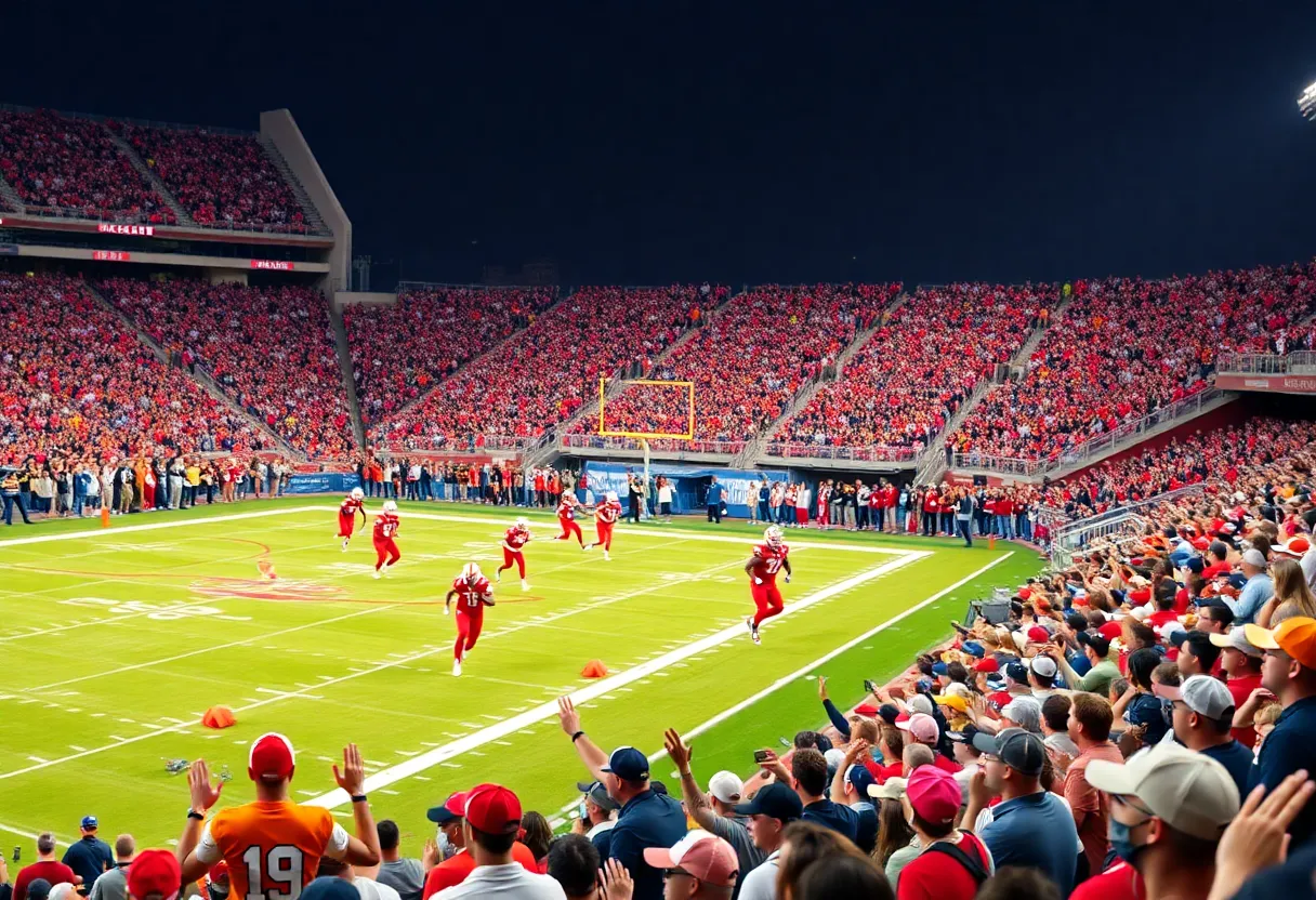 Tulane football game atmosphere with fans and players