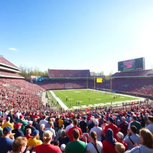 Fans cheering in a college football stadium during the Tulane vs Ole Miss game.