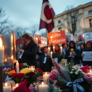 Candles lit at a vigil honoring Charlie Kirk, symbolizing remembrance and loss.