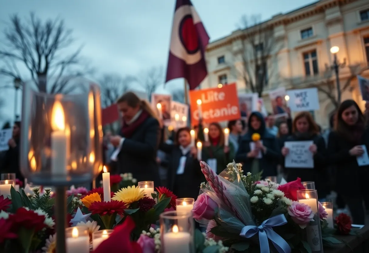 Candles lit at a vigil honoring Charlie Kirk, symbolizing remembrance and loss.
