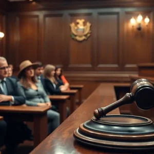 Courtroom scene from the Jay Lee murder trial with jurors and judge