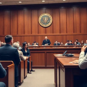 Jury selection in a courtroom for a murder case