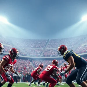 Georgia Bulldogs football players on the field against Ole Miss Rebels