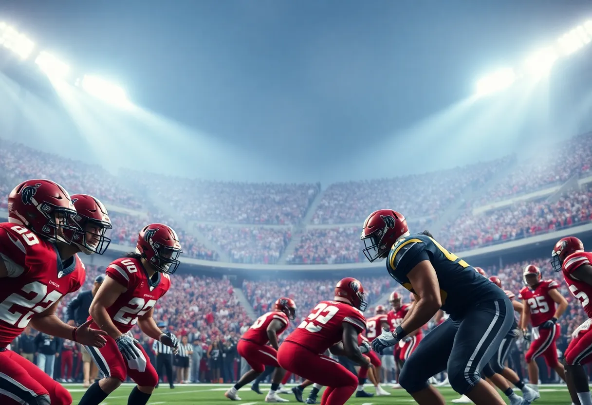 Georgia Bulldogs football players on the field against Ole Miss Rebels