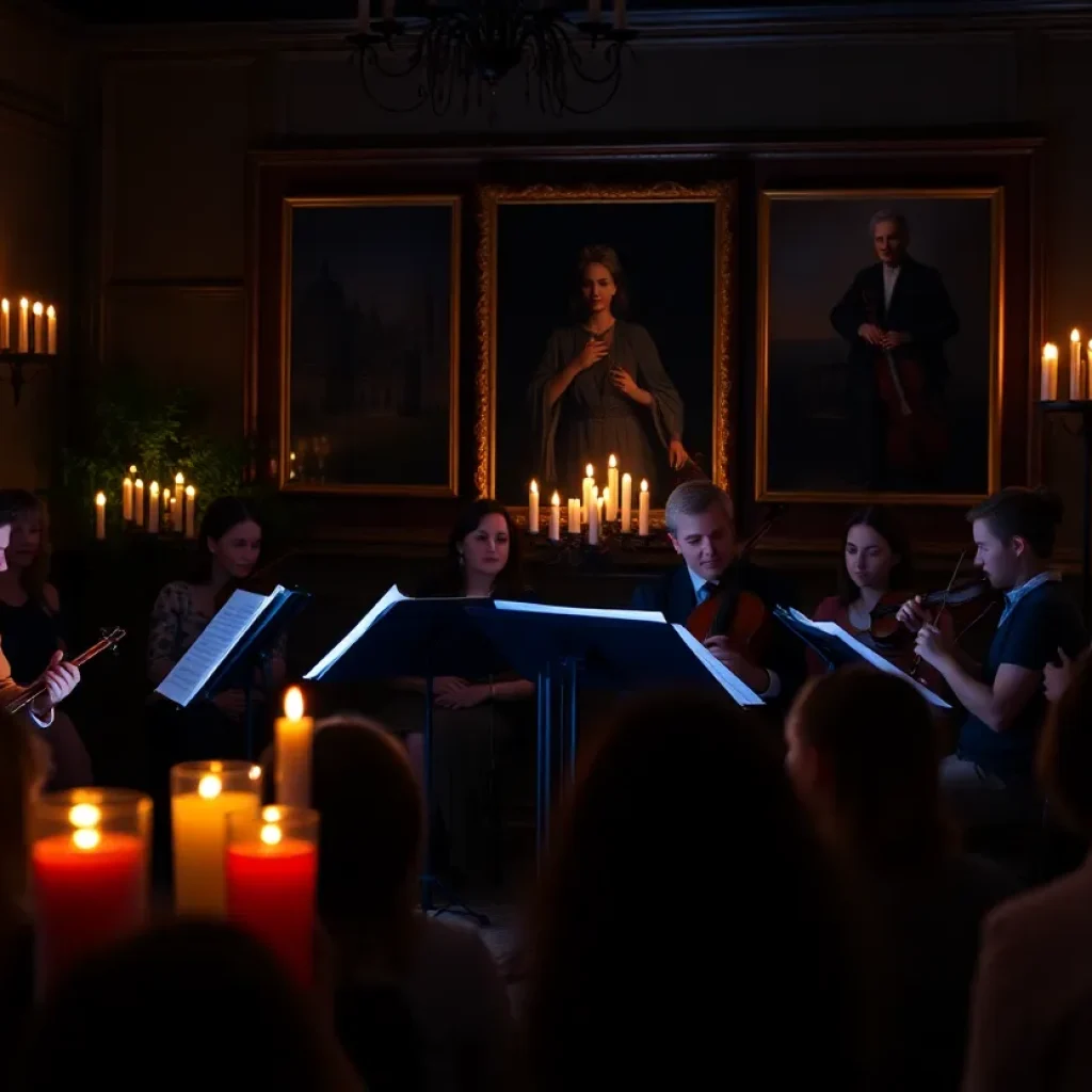 Quartet performing at the Golden Hour Concert Series in an intimate setting