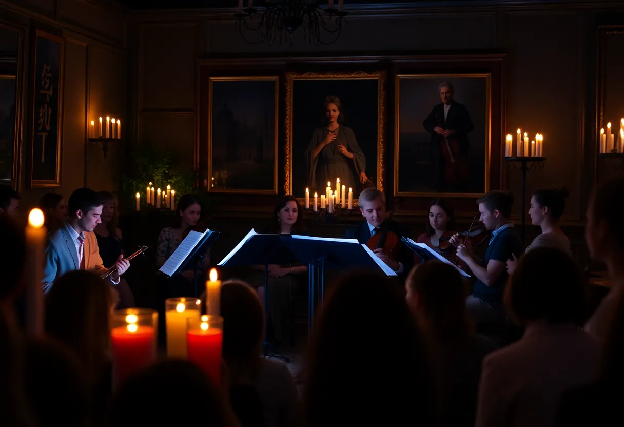 Quartet performing at the Golden Hour Concert Series in an intimate setting