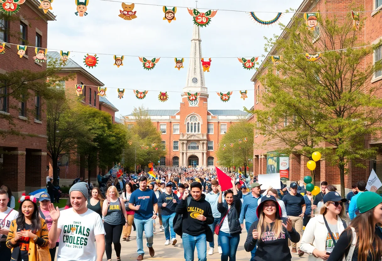 Celebration on the university campus during Homecoming