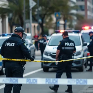 Police investigation scene in Oxford, Mississippi